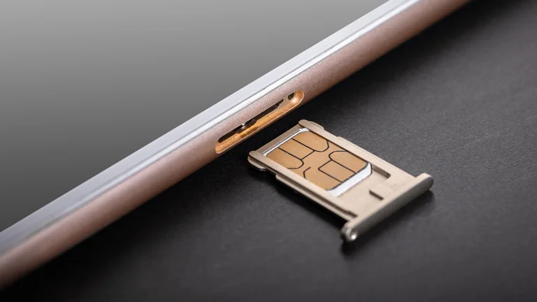 A SIM card plates and a SIM card taken out of the smartphone