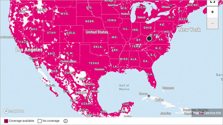 T-Mobile Coverage Map Screenshot in March 2022